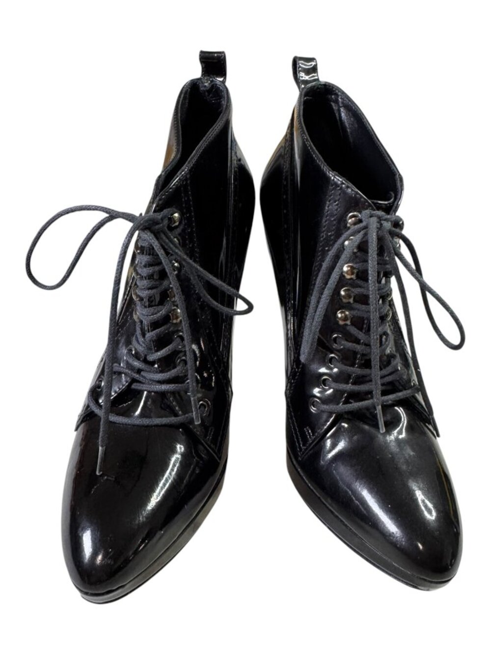 Burberry Black Patent Leather Lace Up Brogue Ankle Booties Oxford EU 37.5/US7 - Picture 2 of 13